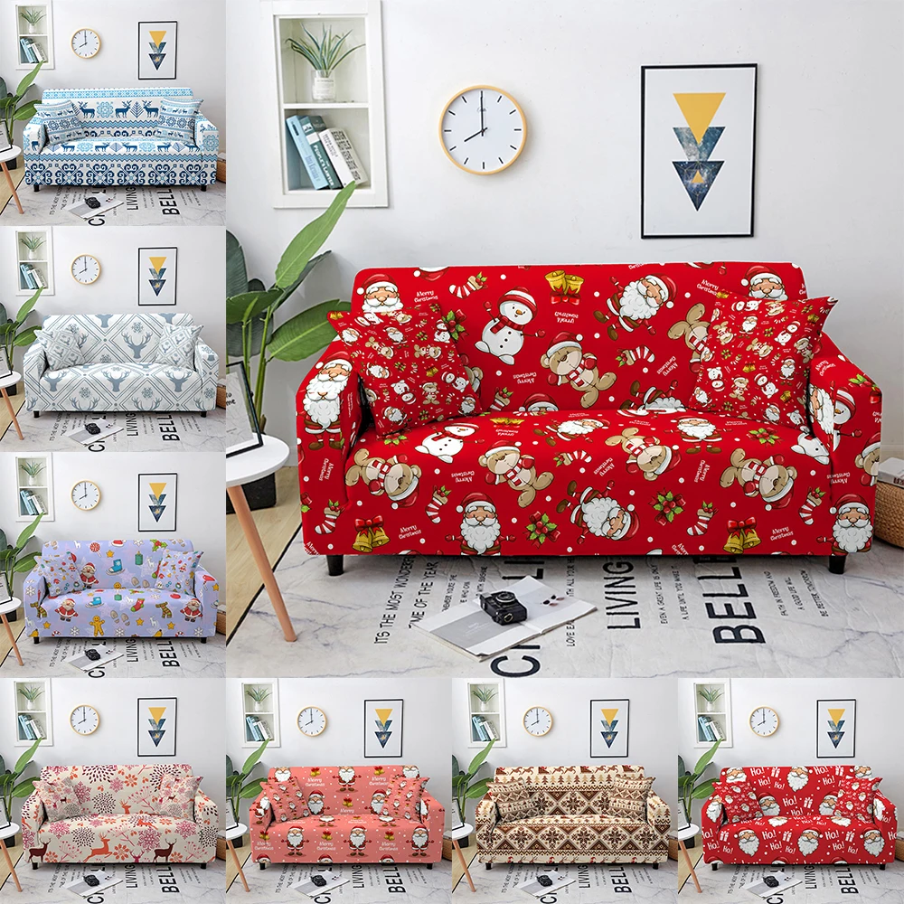

Christmas Elastic Sofa Covers For Living Room Xmas Print Couch Cover Stretch Combination Sofa Slipcover Protector 1/2/3/4-seater