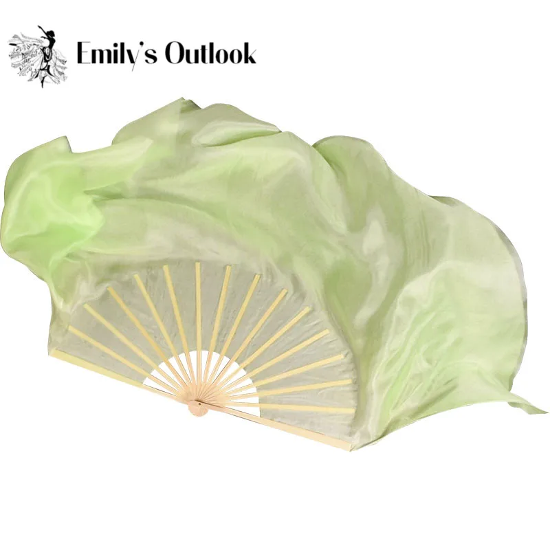 

Light Green Silk Veil Hand Dye Double Sided Extra Long Fan 2 Layers Half Moon Round Dancer Practice Show Props Classic Flowy