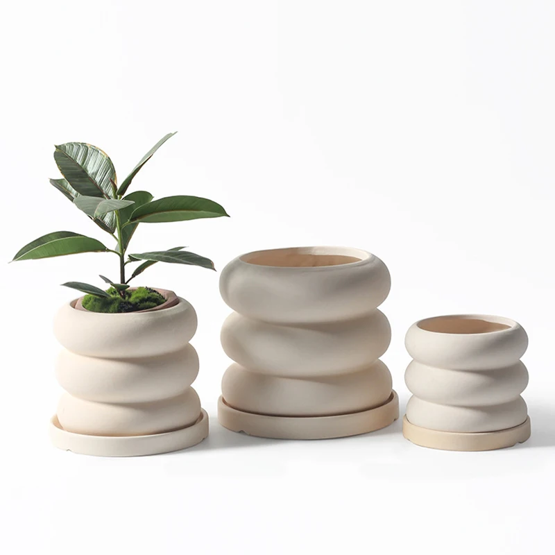 

Nordic INS Unglazed Breathable Ceramic Succulent Plant Pot Home Modern Minimalist Personality Art Wheel Balcony Decorations Vase