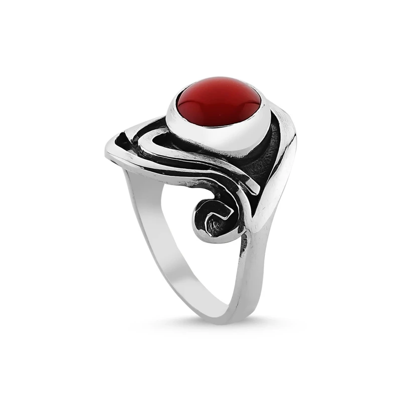 

Silver 925 Sterling Red Agate Stone Handwork Ring