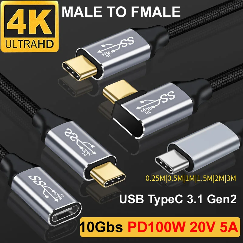 

3M 4K@60HZ USB Type C 3.1 Fmale Gen2 10Gbps PD 100W 5A Fast Charging Data Video Audio Cable For Laptop Phone TV HDTV Projection