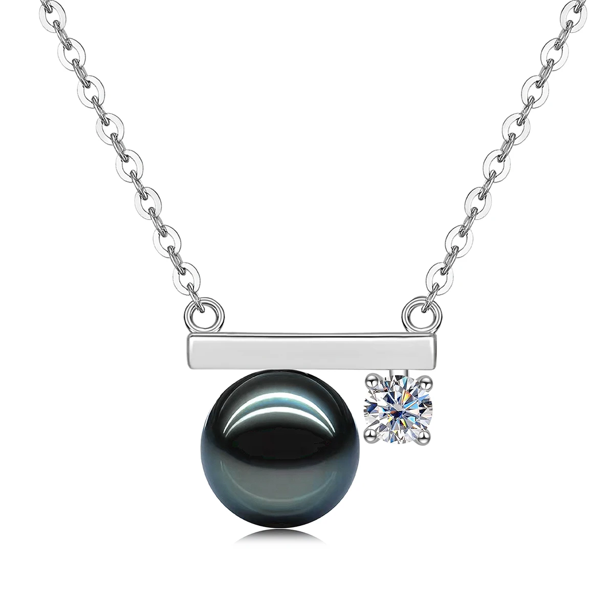 

Anu 9-10mm Natural Tahitian Black Pearl 0.3 Carat Moissanite Diamond Necklace 925 Sterling Silver Necklace Forman
