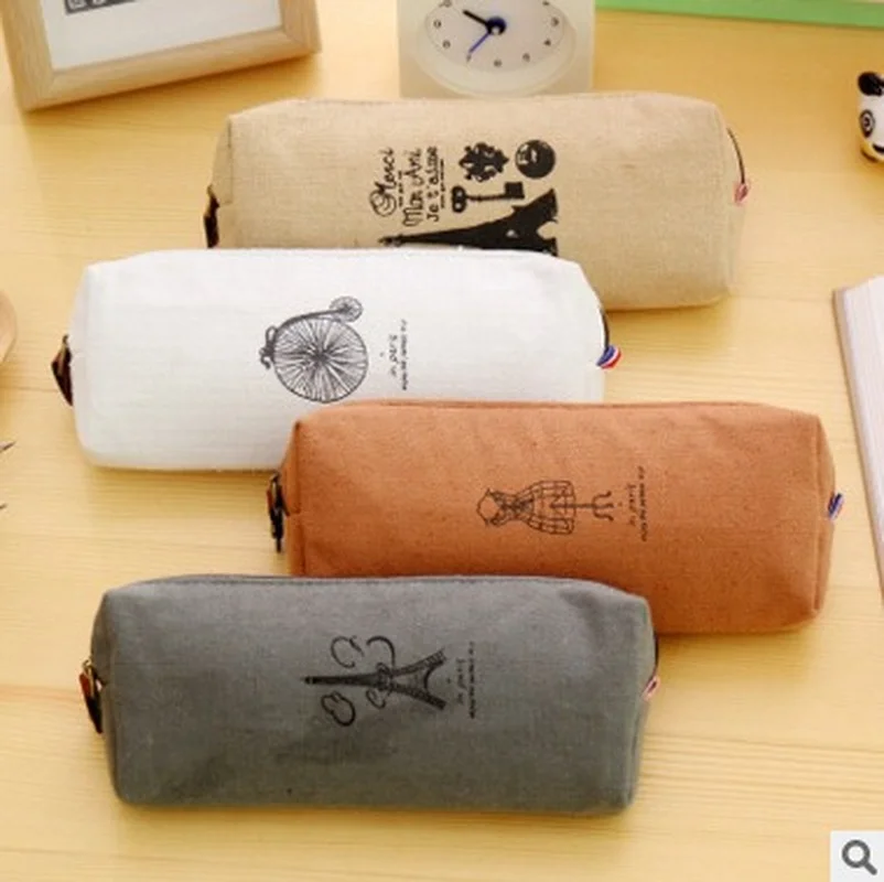

Cute Canvas Paris Memory Cosmetic Bag Minimalist Creative Men and Women Pencil Case Buggy Bag Large Capacity