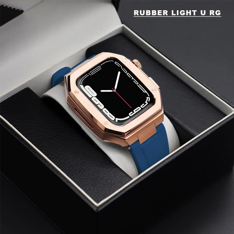 Luxury Modification Mod Kit for Apple Watch Band Case 8 7 45mm Metal Bezel Frame Replacement Strap for IWatch 6 5 4 3 SE 44mm