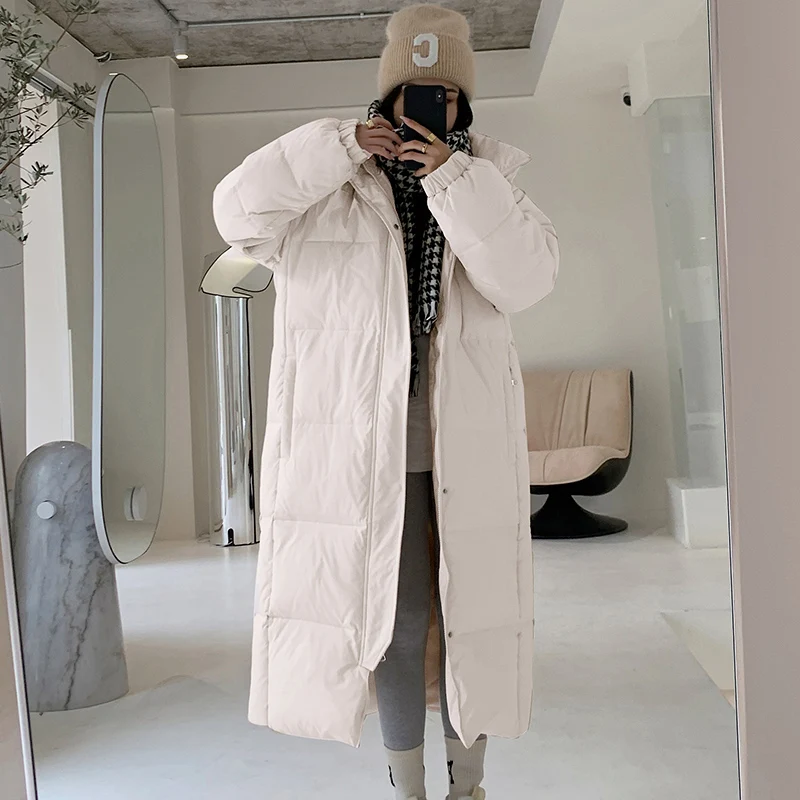 2022 Korean Jacket Women Winter X-long Parkas Solid Hooded Thicken Warm Female Snow Wear Coat Outwear