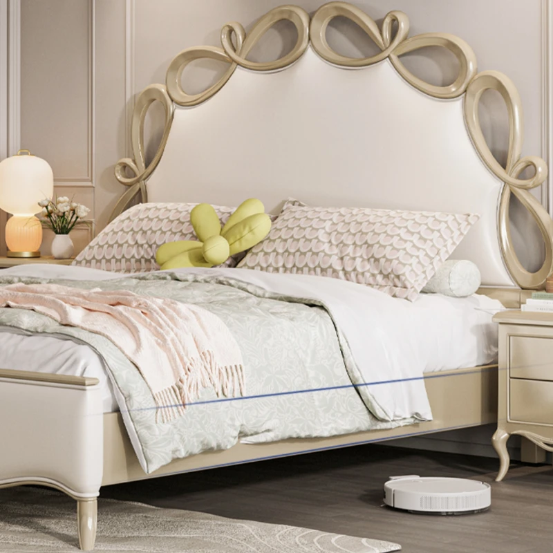 Американская светлая роскошная двуспальная кровать из мягкой кожи для свадьбы