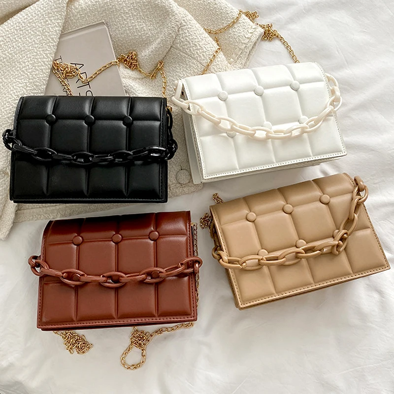 

2022 INS Fashion Women Bag Quilted Plaid Pattern Flap Bag Soft PU Leather Shoulder Bag Female Small Chain Crossobdy Party Clutch