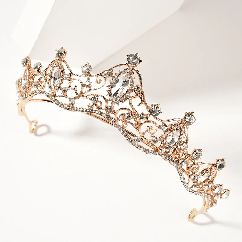 

Gold Champagne Crystal Bridal Tiara Crown Rhinestone Pageant Crown Veil Tiara Tiara Wedding Hair Accessories