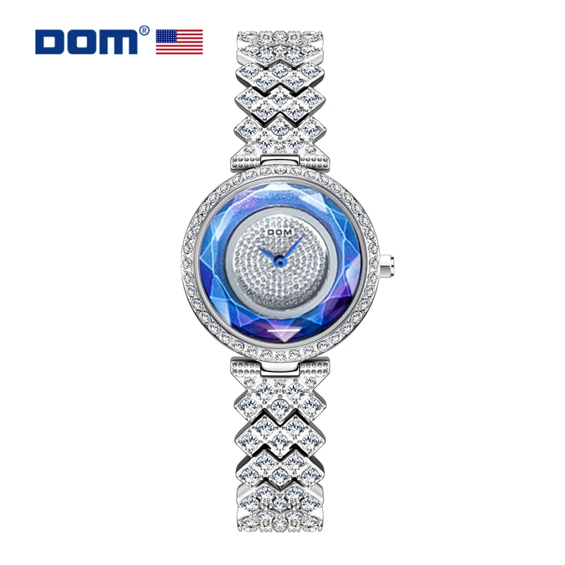 DOM 1373 женские кварцевые часы Starry Blue Модные Роскошные бриллиантовые