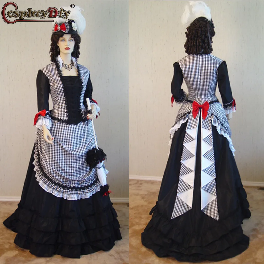 

Cosplaydiy викторианское бальное платье, средневековое винтажное платье, черно-белое клетчатое платье, 18-е Дамское Платье из эдвардиана, Королевское Платье