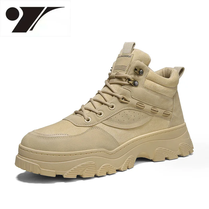 

Высокие однотонные теплые мужские ботинки в стиле ретро, до середины икры