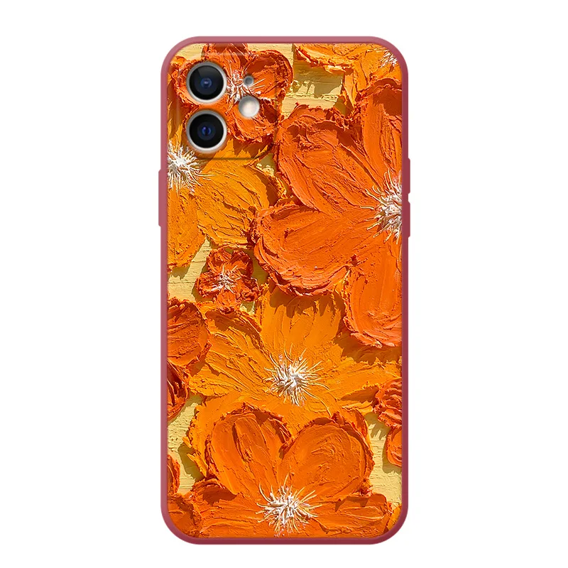 

New Oil Painting Orange Flower for Mobile Phone Case Fashion Iphone12 Huawei P40