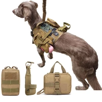 4pcsset tactical big dog harness bag police dog harness durable pet pocket food and water carrier for dogs training outdoor
