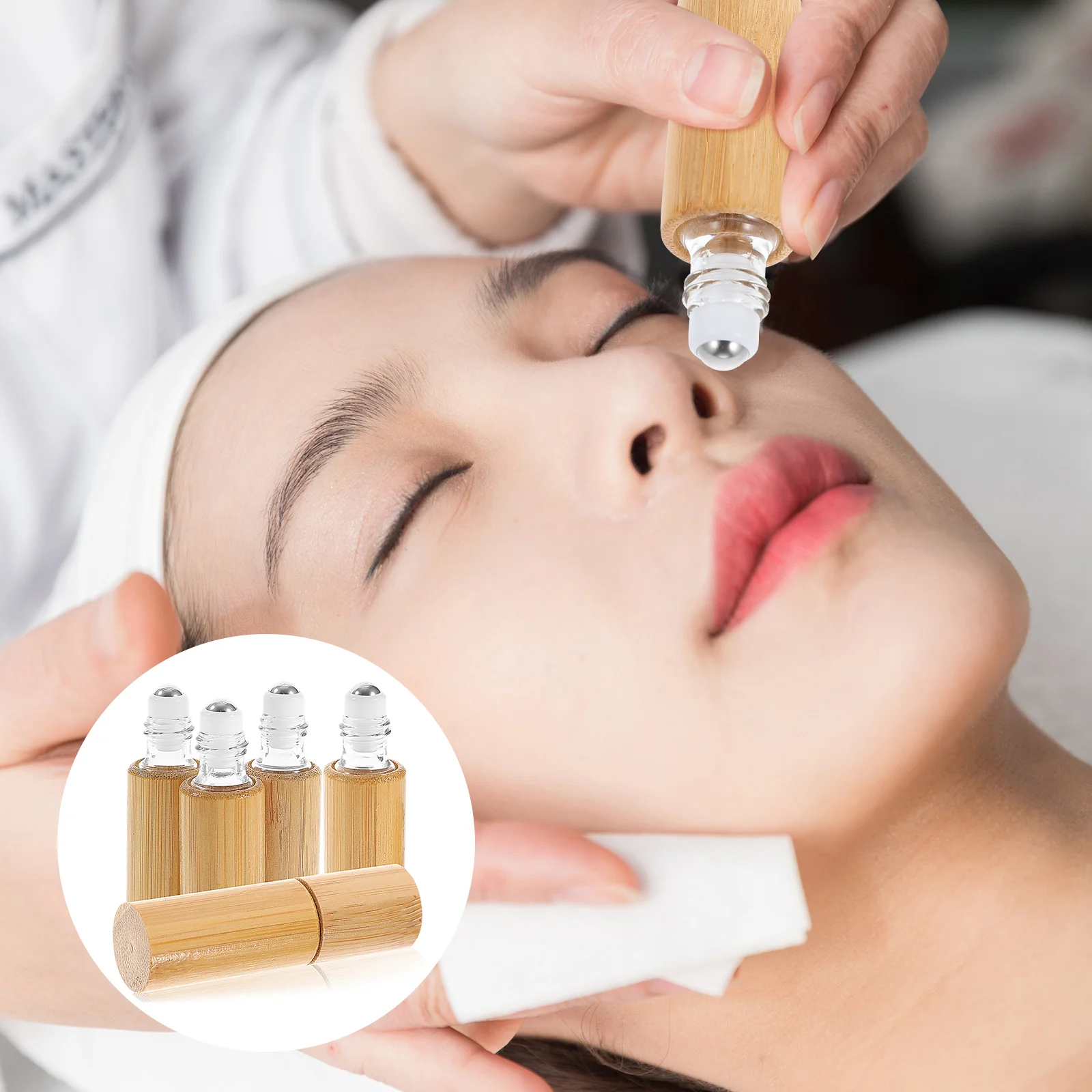 

5pcs Reusable Essential Oil Roll-on Bottles Simple Cosmetics Bottles (Wood Color)
