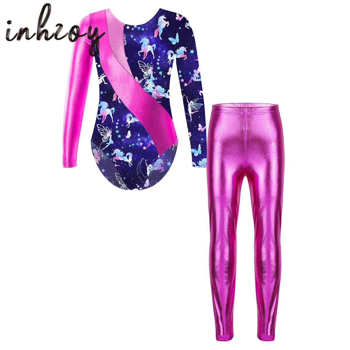 

Ballet Dancer Leotard with Leggings Dancewear Set Kids Girls Long Sleeve Gymnastics Bodysuit Jumpsuit Balleina Costumes Outfits