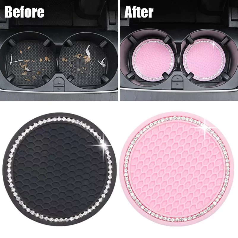 

Car Non-slip Water Cup Pad Diamond Rhinestone Bling Decoration Auto Interior Cup Bottle Anti-skid Rubber Mat Car Accessories