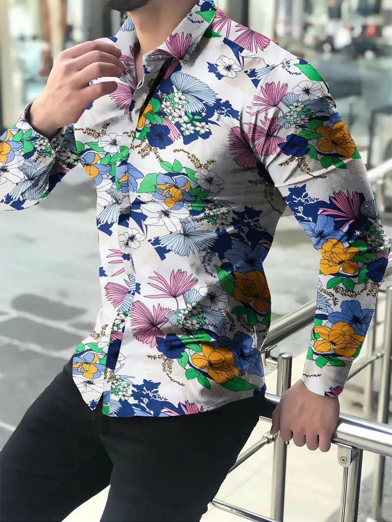 2022 New Autumn Men's Long Sleeve Floral Shirts Slim Fit Flower Printed Shirts Loose Hawaiian Shirt Men S-6XL Men Clothing