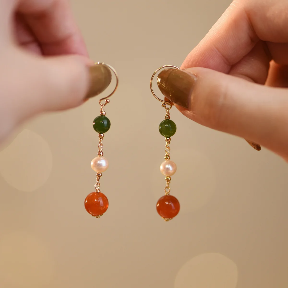 

Minar Trendy Baroque Freshwater Pearl Long Tassel Earring for Women Red Green Color Natural Stone Drop Earrings Wedding Jewelry
