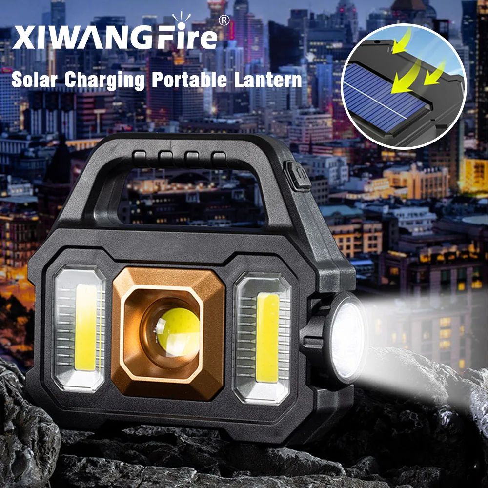 

500lm Rechargeable Flashlight Waterproof 6 Gears Flashlight Portable Powerful Lantern Solar USB Charging for Camping Items