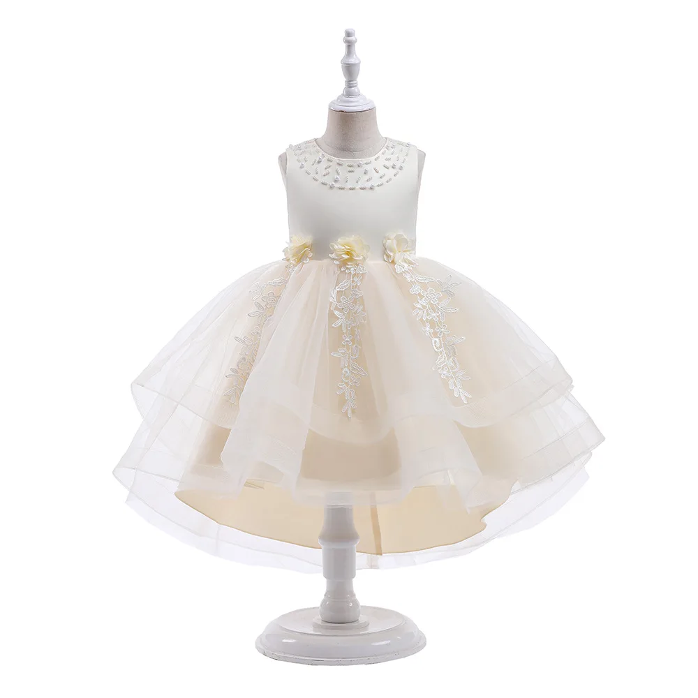 

BunnyLuLu New Model Europe And the United States Fashion Children's Wedding Dress Gauze Bow Beading Dress Girl Trailing tail