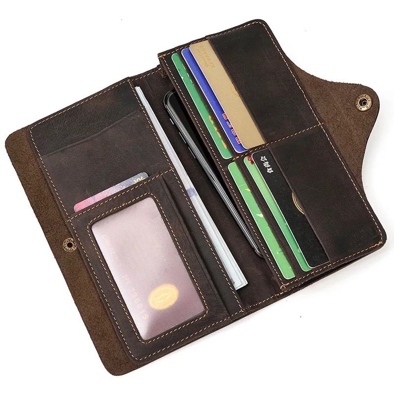 

Foldable Slim Men Luxury Business Long Wallet Coin Purse Credit Card ID Holder Frosted Genuine Leather Billfold Vintage Rfid Bag