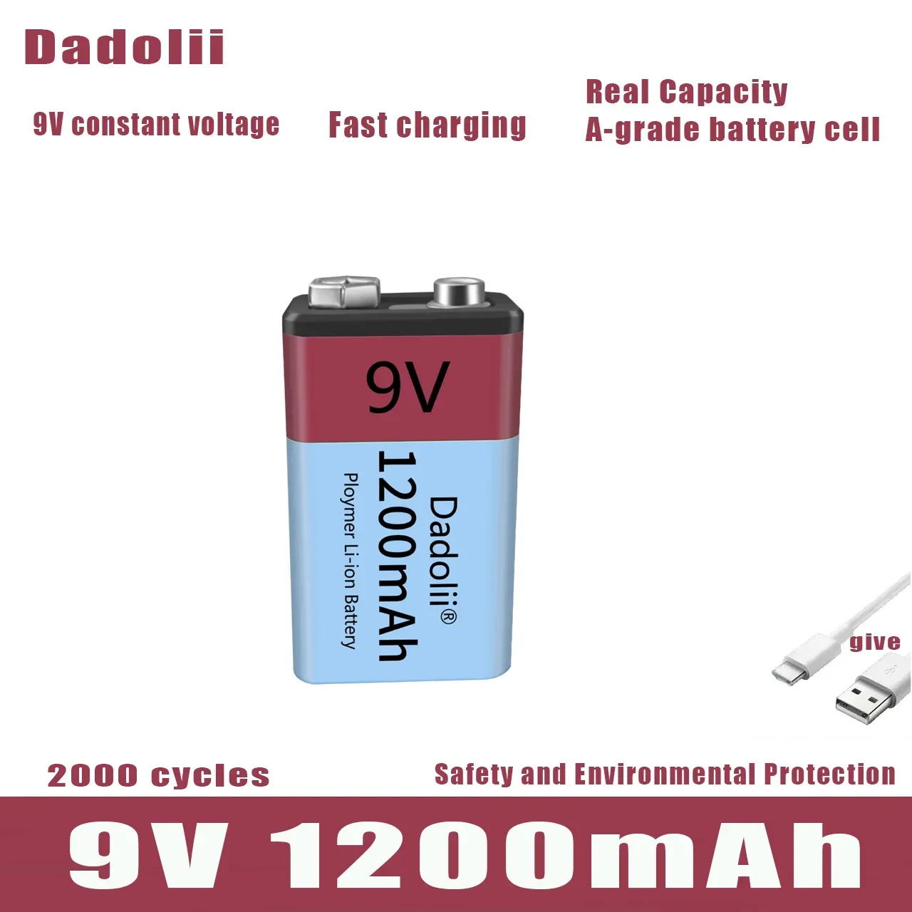 Литиевая перезаряжаемая батарея 9В 1200 мАч Li-Ion для игрушек пультов KTV
