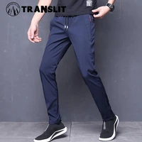 summer pants mens skinny stretch korean casual slacks slim fit chino elastic waist jogger dress trousers male black blue