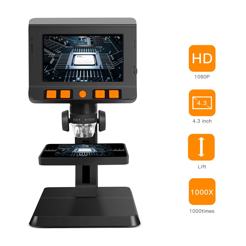 

P110 Digital Microscope 1000X Optical 180° Screen Rotatable Liftable Stand Electron Microscope Photo Video Mode with 8 LED Light