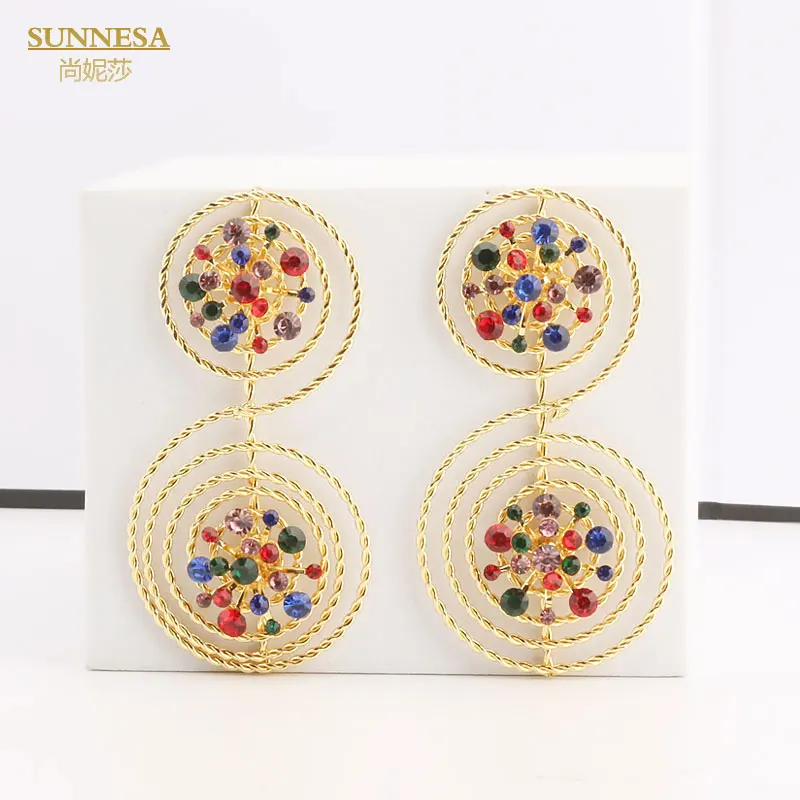 

SUNNESA Dubai 18k Gold Plated Earrings for Women Luxury Jewelry With Rhinestone African Big Earrings Dubai Wedding Jewellery