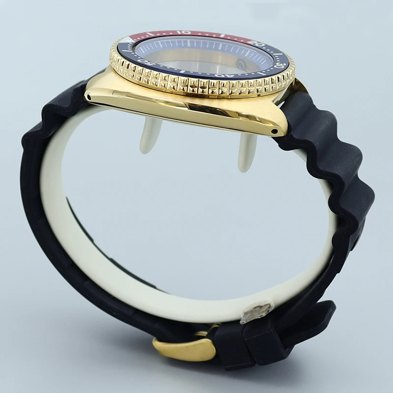 Золотой корпус часов Abalone 45 мм резиновый браслет с сапфиром для тунца черепахи Seiko