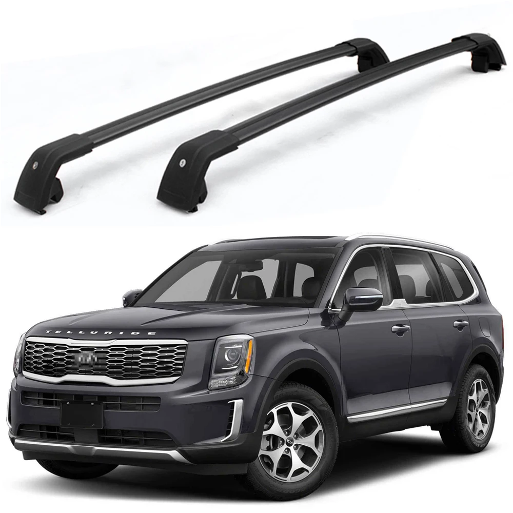 Cross Bars Crossbar Baggage Luggage Rack Aluminum Fit For Kia Telluride 2019-2022 Black