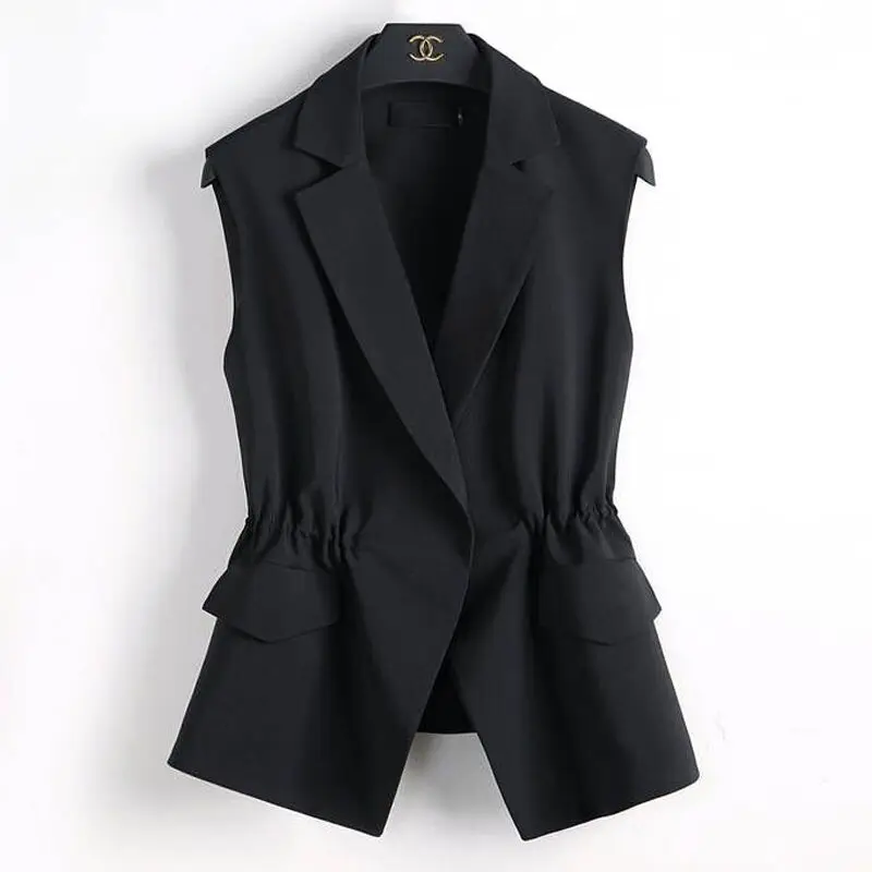 M-3XL New OL Fashion Women Suit Vest Short Style Elastic Waist Slim Elegant Office Big Size Female Tops Black White Jackets