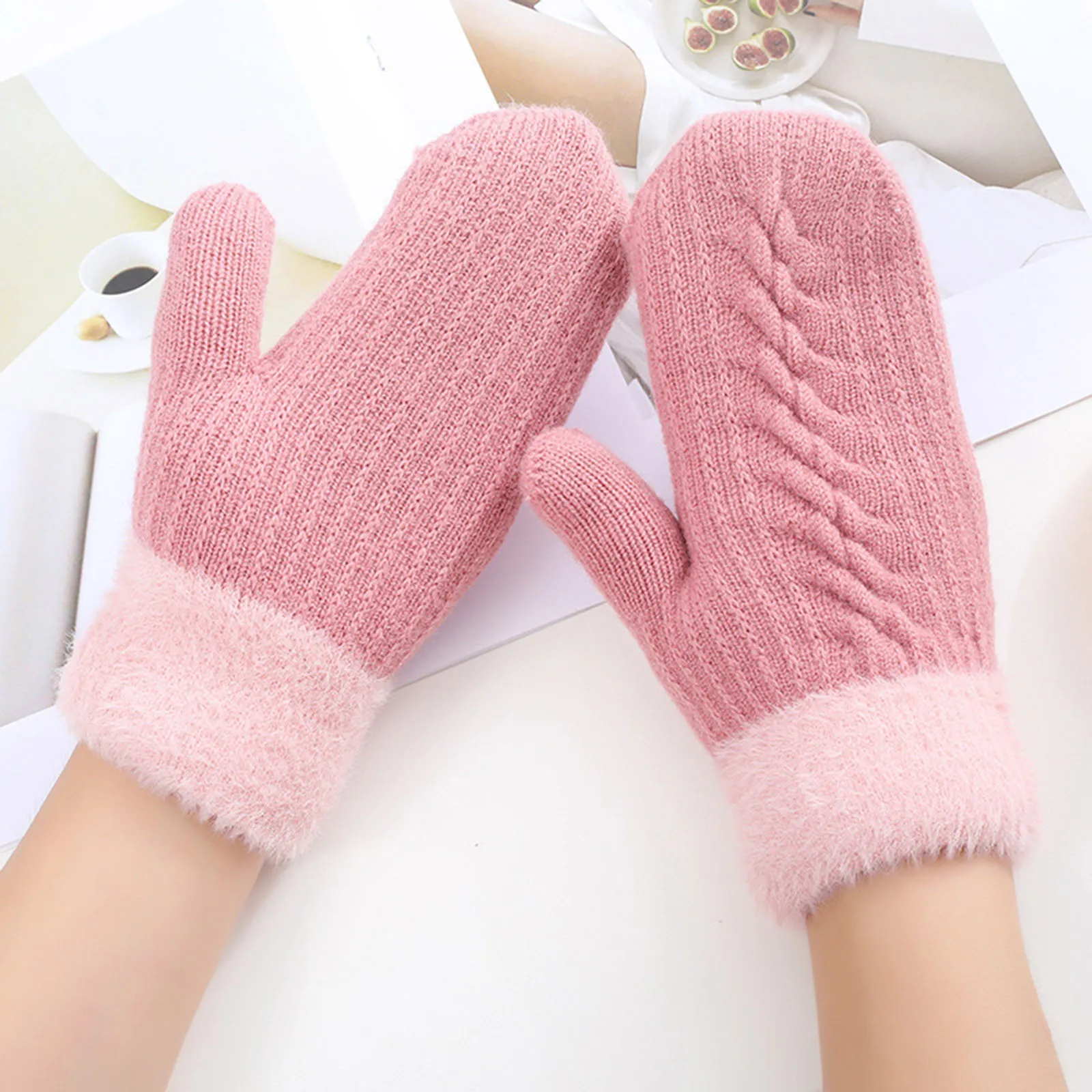 

Зимние однотонные термостойкие перчатки, варежки, утолщенные плюшевые флисовые перчатки, женские модные уличные ветрозащитные перчатки