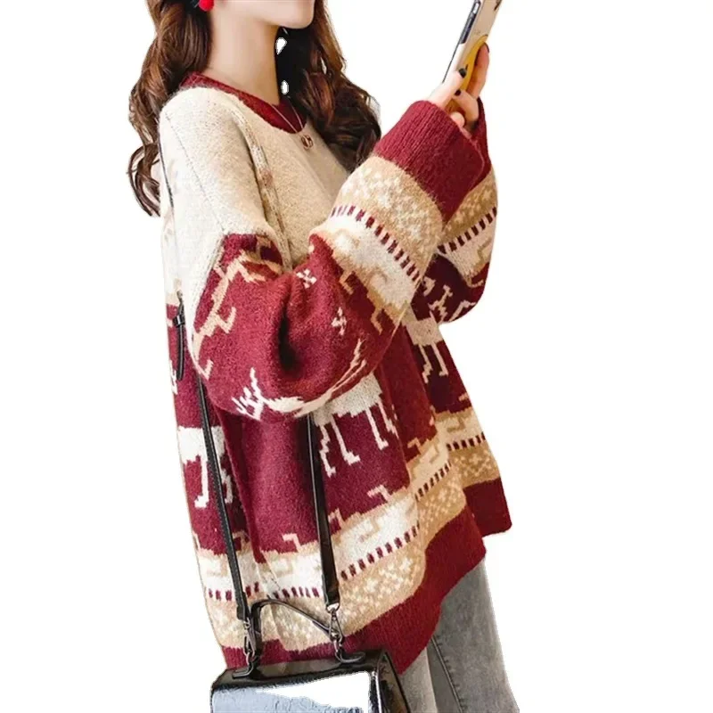 Новый женский свитер осень/зима 2024 корейский стиль. Рождественский олень.