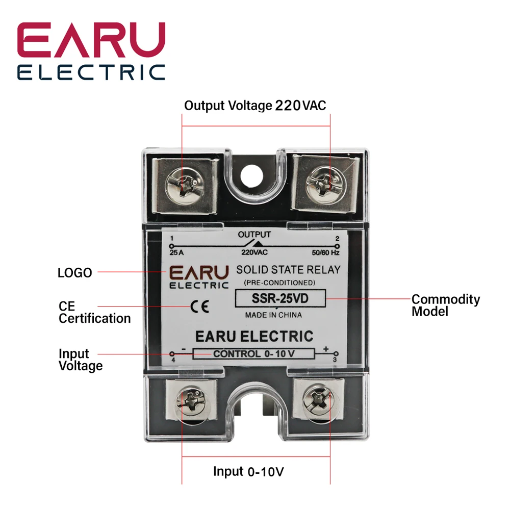 Фото SSR-10VD SSR 25A 80A 100A Однофазное твердотельное реле, модуль регулятора напряжения, вход 0-10 В, выход 220 В переменного тока, радиатор №3
