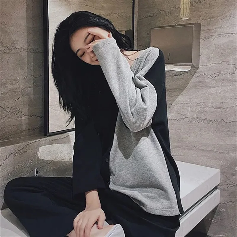 Sweet Pajamas Set Sexy Sleepwear For Women Elastic Pyjama Women's Autumn Fashion V-Neck Shirt Splicing Homewear Japanese Style