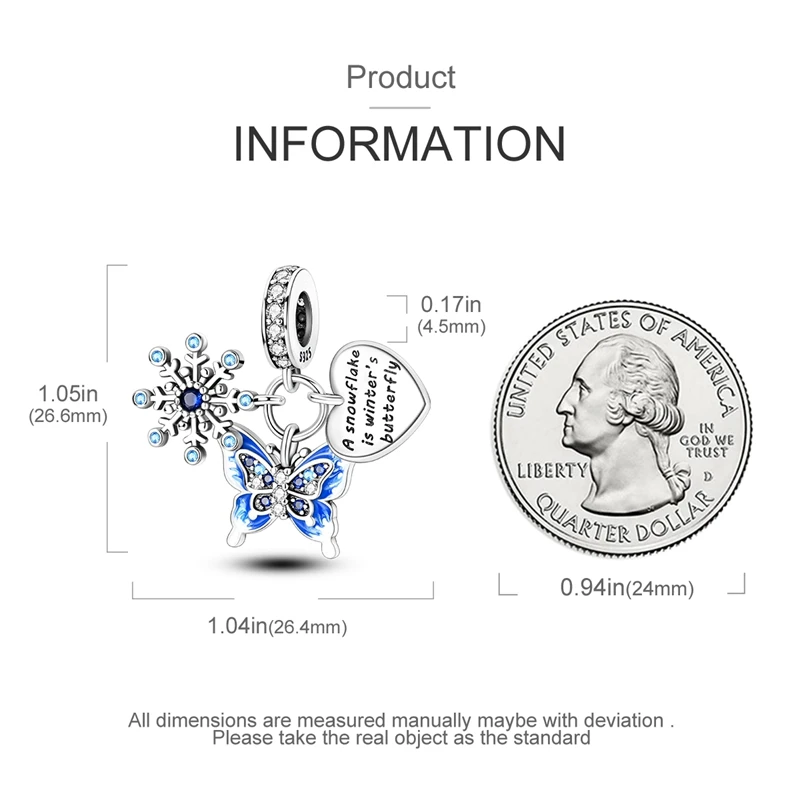 Новый стерлингового серебра 925 пробы подвеска в виде бабочки и стрекозы снежного