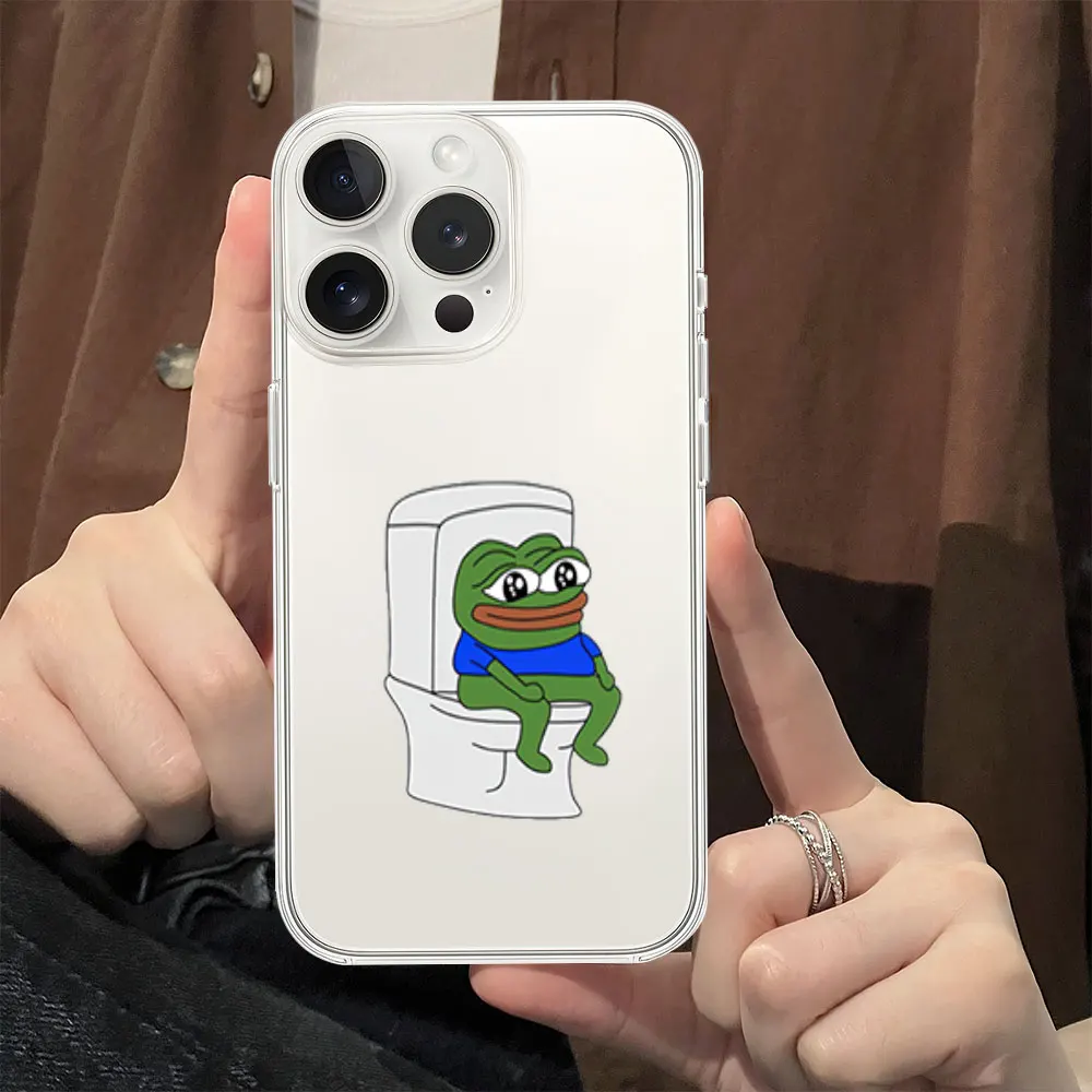 Sad P-Pepe Frog Funny Phone Case for iPhone 11 12 13 14 15 16 Max Pro Plus Transparent Soft Shell