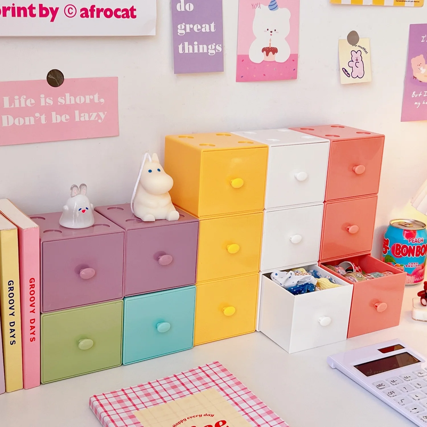 Desktop Candy-Colored Macaroon Square Storage Box Free Combination Building Block Storage Box Cosmetic Jewelry Storage Box