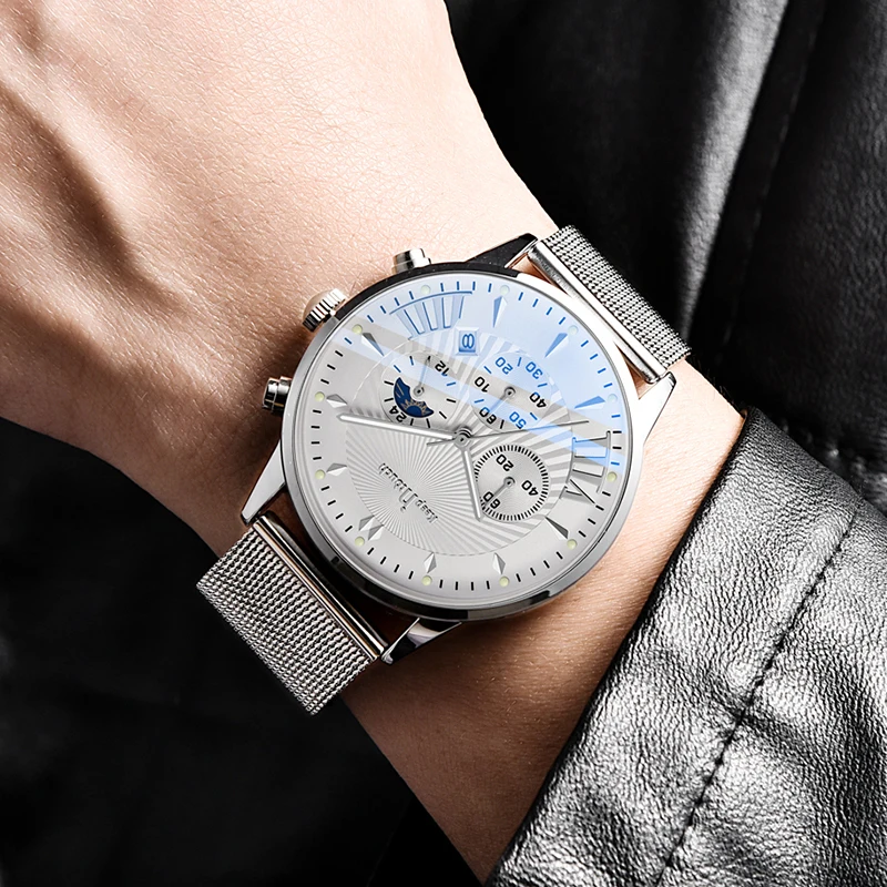 

2022 Fashion Men's Watches Mesh Belt Multifunctional Waterproof Quartz Watch for Men Trend Business Watch Men relogio masculino