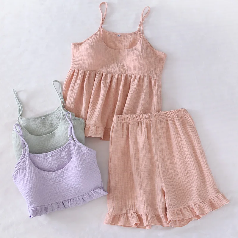 

Милая Сексуальная однотонная женская летняя одежда для сна из 100% хлопка с нагрудными подтяжками шорты костюм домашняя одежда