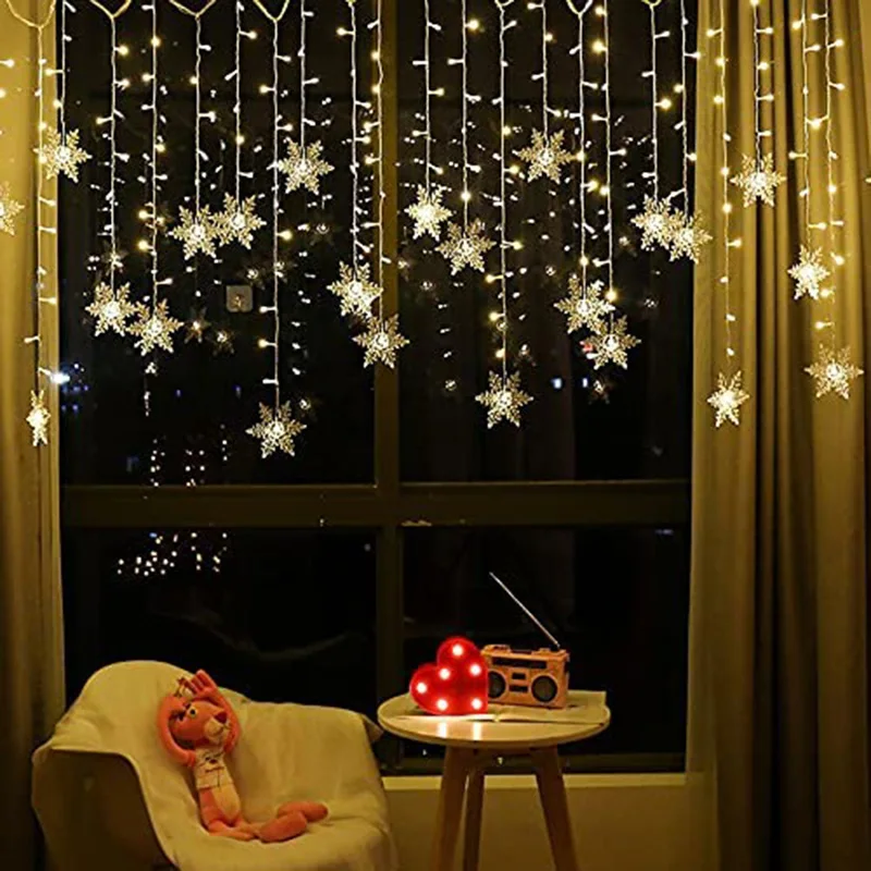 

LED Snowflake Curtain String Light 220V EU Plug Powered Fairy Light Decoration for Christmas Wedding Party Wall Home