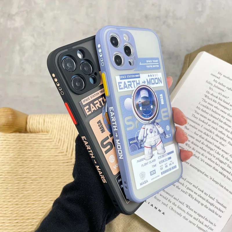 

Phone Case For iPhone 11 12 13 Pro XS Max X XR 7 8 Plus SE 2 Cartoon Space Astronaut Camera Protection Shockproof Soft TPU Cover