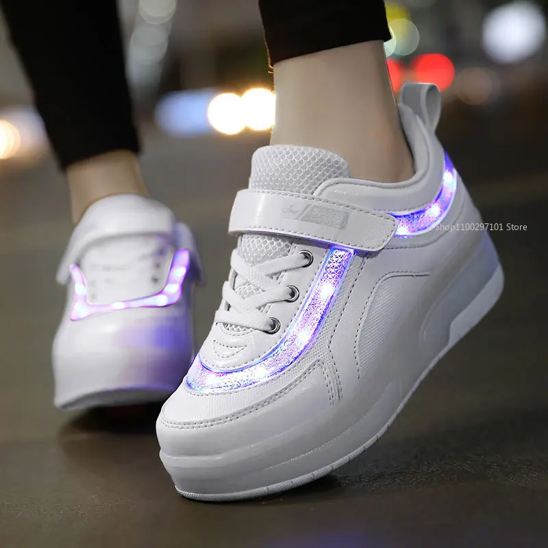 

Children Led Shoes One Two Wheels Luminous Glowing Casual Sneakers Led Light Roller Skate Shoes Heelys for Adults Kids Patinaje