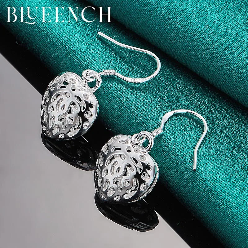 

Blueench 925 Sterling Silver Hollow Heart Peach Drop Earrings for Woman Engagement Wedding Fashion Jewelry