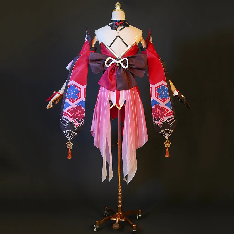 Блестящее кимоно для косплея Honkai со звездами и рейками японское с лисьей маской