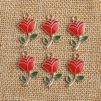 10pcs 12x23mm alloy enamel rose flower charms for making diy necklaces pendants earrings handmade keychains jewelry findings