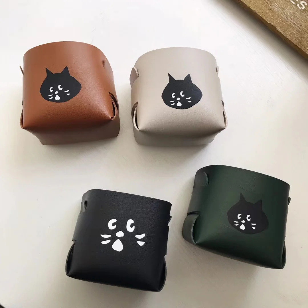 

Новый складной Настольный ящик для хранения мелких предметов с милым удивленным котом из японского мультфильма, коробка для хранения макияжа