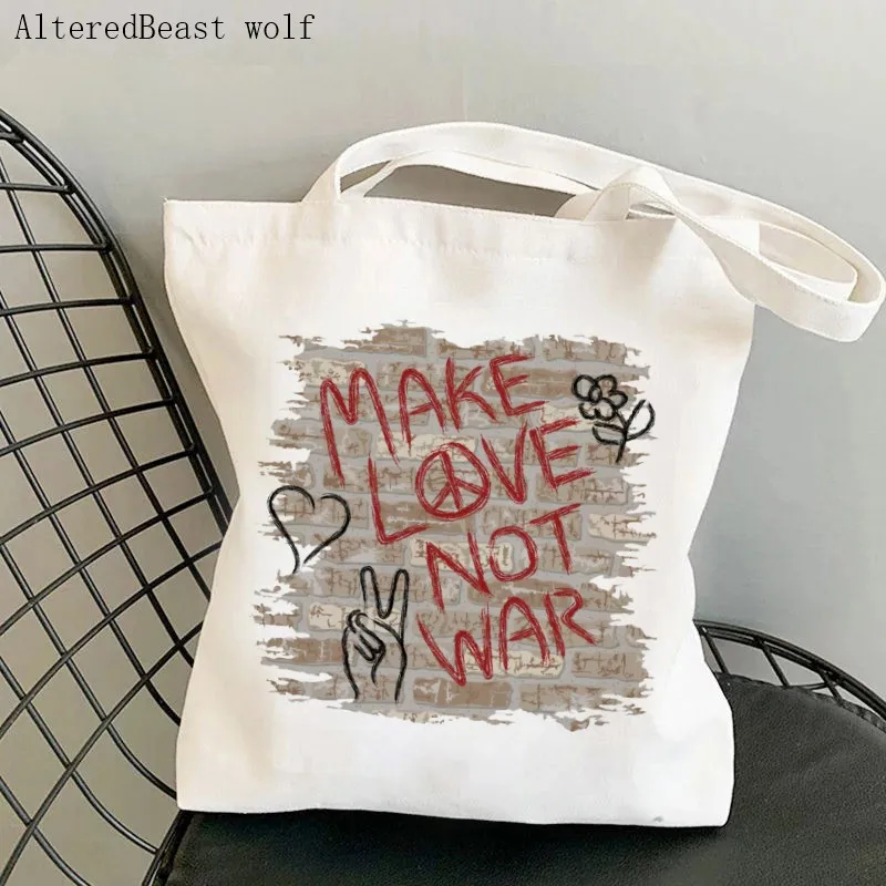 

Women Shopper bag Make Love Not War Bag Harajuku Shopping Bag Canvas Shopper Bag girl handbag Tote Bag Shoulder Lady Bag
