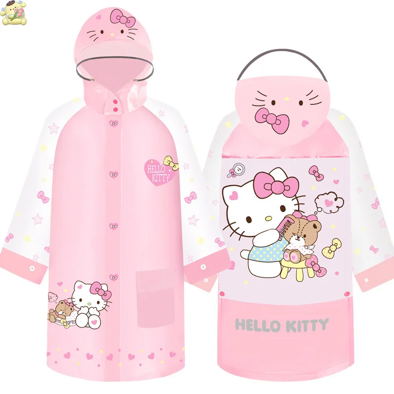 

Sanrio Kawaii Hello Kitty Children's Raincoat Cartoon Outdoor Hiking Rainproof Rain Cape Wide Hat Brim Exquisite Rain Gear